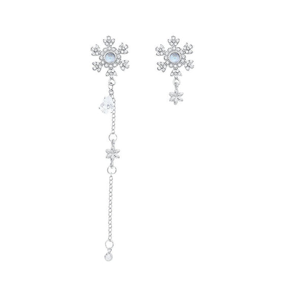 Women's Alloy 925 Silver Electroplated Asymmetric Snowflake Flower Tassel Earrings Light Luxury High End Temperament