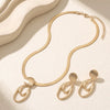Women's Alloy Snake Chain Necklace And Earring Set With Geometric Oval Hollow Pendant And Plated Finish