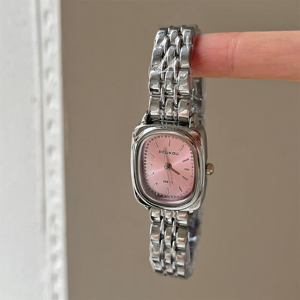 Women's Alloy Square And Round Dial Quartz Watch With Onion Crown And Steel Band