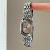 Women's Alloy Square And Round Dial Quartz Watch With Onion Crown And Steel Band