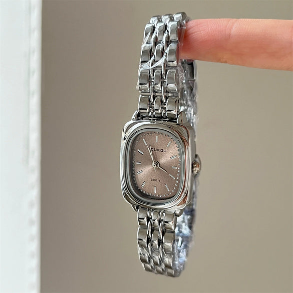 Women's Alloy Square And Round Dial Quartz Watch With Onion Crown And Steel Band