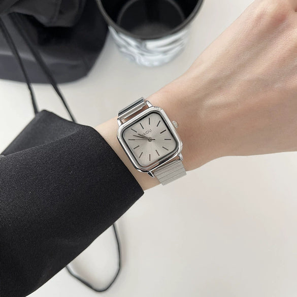 Women's Alloy Square Dial Bamboo Casual Quartz Watch