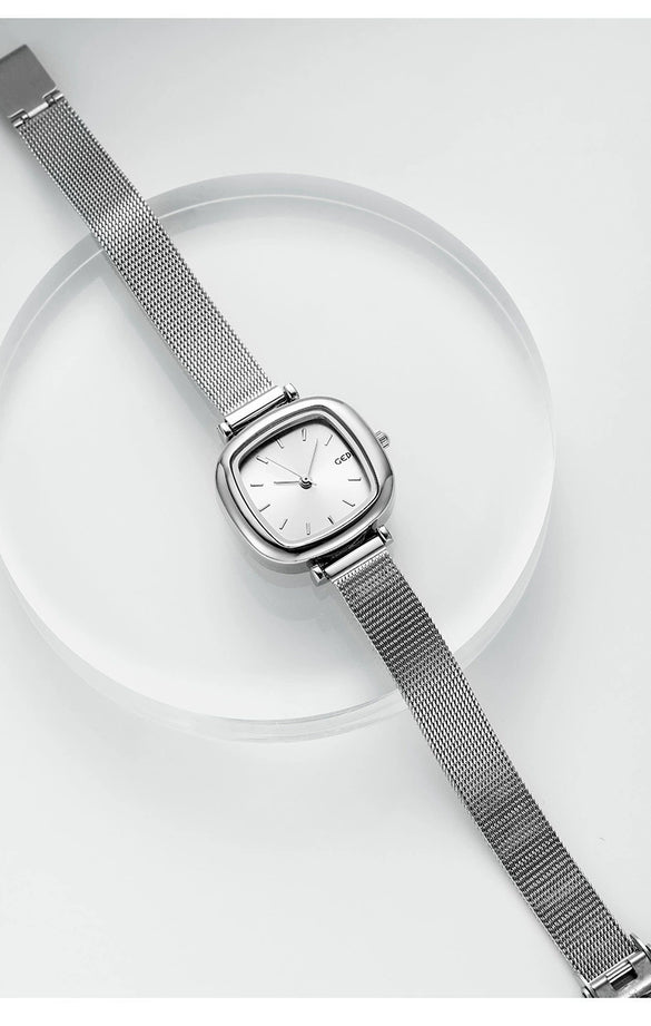 Women's Alloy Square Dial Fashion Simple Elegant Mesh Chain Niche Watch