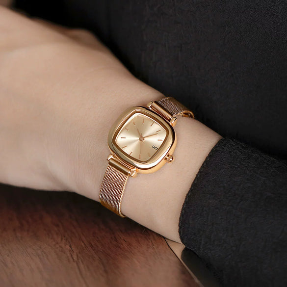 Women's Alloy Square Dial Fashion Simple Elegant Mesh Chain Niche Watch