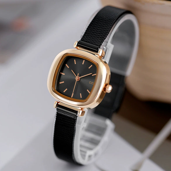Women's Alloy Square Dial Fashion Simple Elegant Mesh Chain Niche Watch
