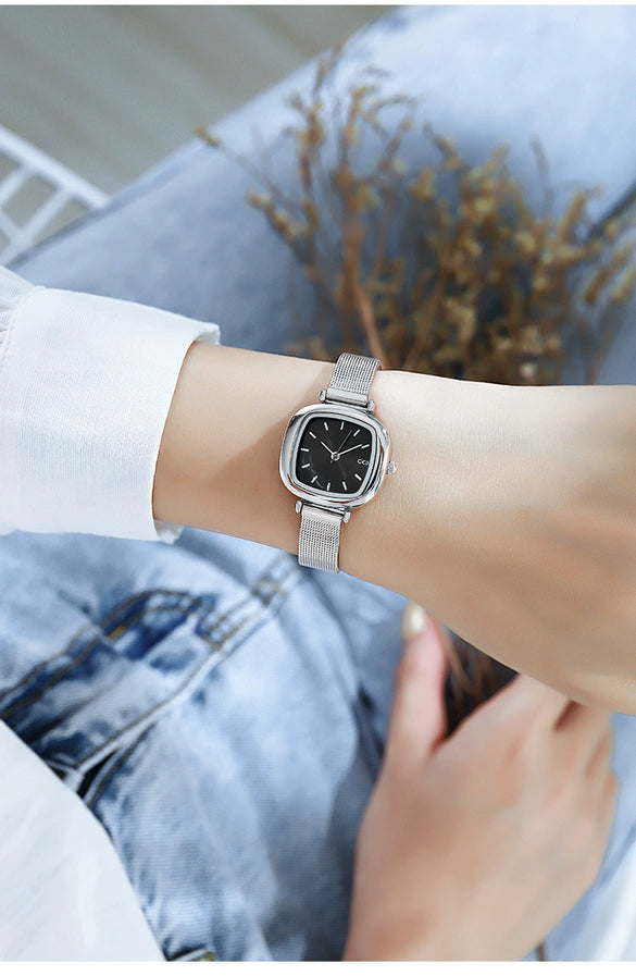 Women's Alloy Square Dial Fashion Simple Elegant Mesh Chain Niche Watch