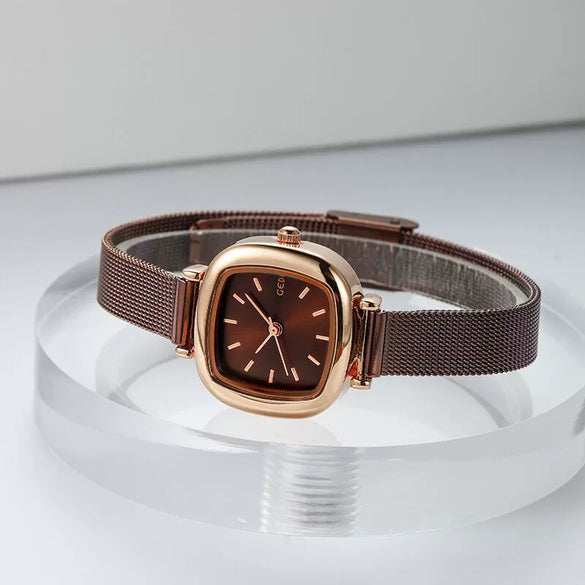 Women's Alloy Square Dial Fashion Simple Elegant Mesh Chain Niche Watch