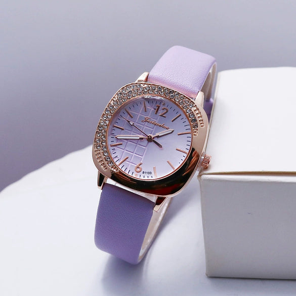 Women's Alloy Square Fashion Quartz Watch With Pu Strap And Diamondencrusted Design