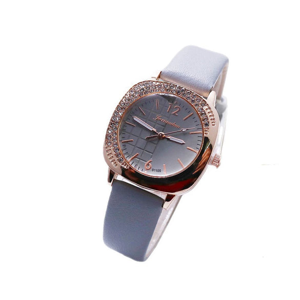 Women's Alloy Square Fashion Quartz Watch With Pu Strap And Diamondencrusted Design