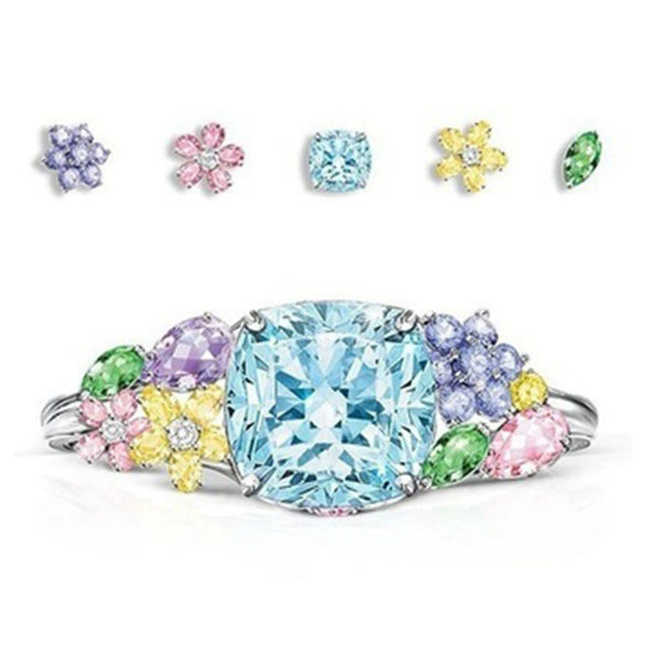 Women's Alloy Square Multicolored Gemstone Imitation Zirconium Engagement Ring With Geometric Design And Electroplating
