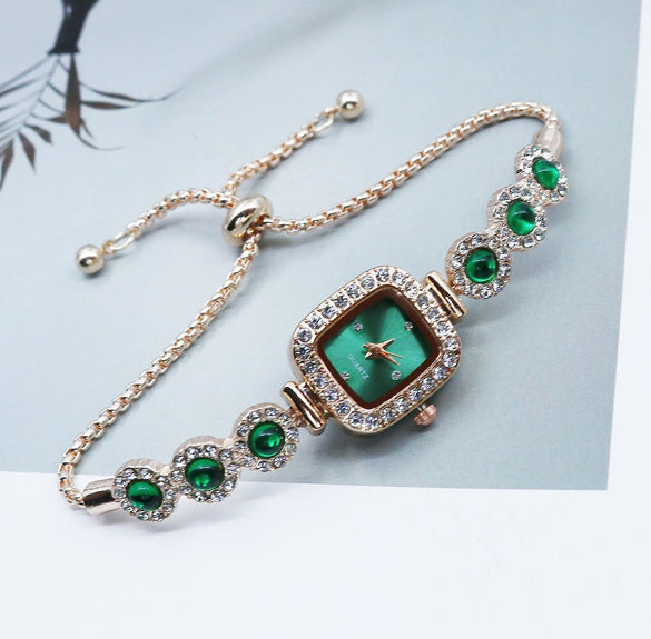 Women's Alloy Square Quartz Bracelet Watch Fashion Diamondencrusted