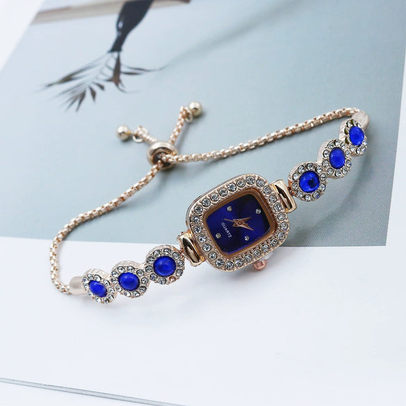 Women's Alloy Square Quartz Bracelet Watch Fashion Diamondencrusted