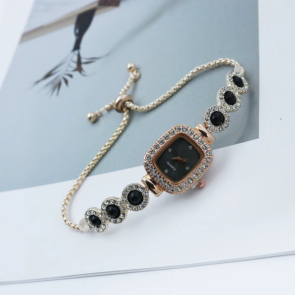 Women's Alloy Square Quartz Bracelet Watch Fashion Diamondencrusted