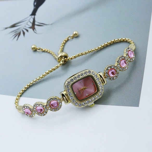 Women's Alloy Square Quartz Bracelet Watch Fashion Diamondencrusted