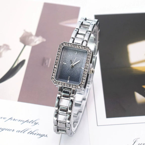 Women's Alloy Square Rhinestone Bracelet Quartz Watch Leisure Style
