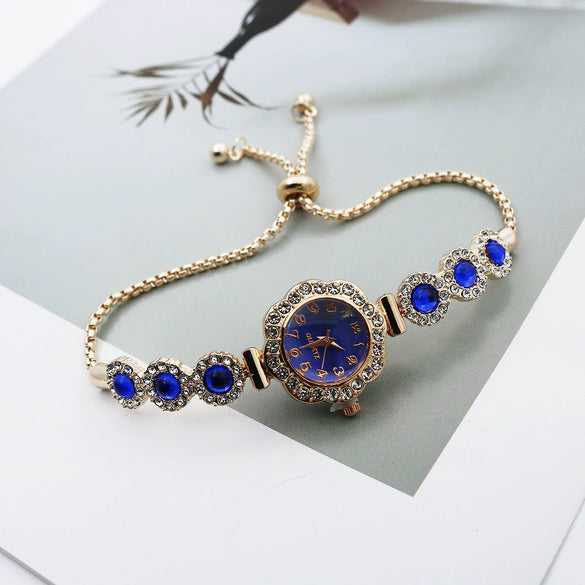 Women's Alloy Stainless Steel Luxury Elegant Fashion Quartz Watch With Chalcedony Bracelet And Pull Rope Free Adjustment
