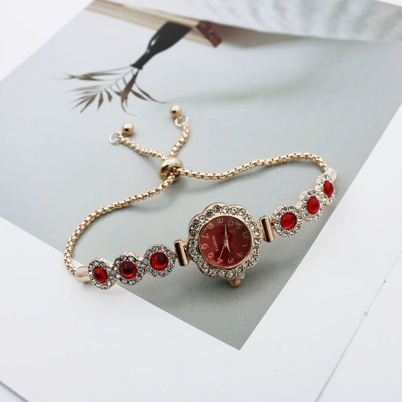 Women's Alloy Stainless Steel Luxury Elegant Fashion Quartz Watch With Chalcedony Bracelet And Pull Rope Free Adjustment