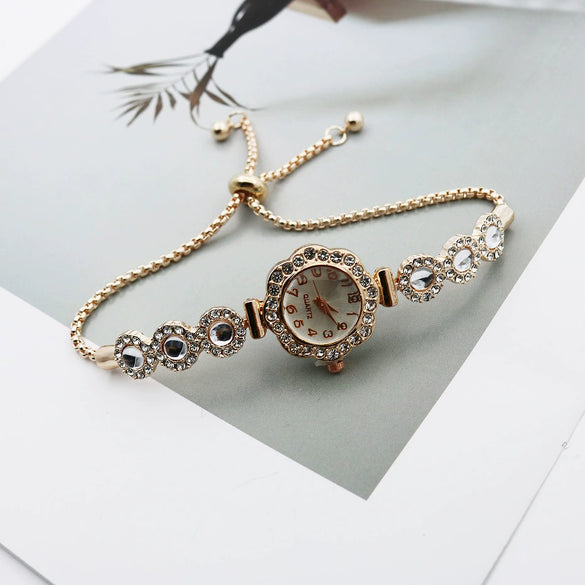 Women's Alloy Stainless Steel Luxury Elegant Fashion Quartz Watch With Chalcedony Bracelet And Pull Rope Free Adjustment