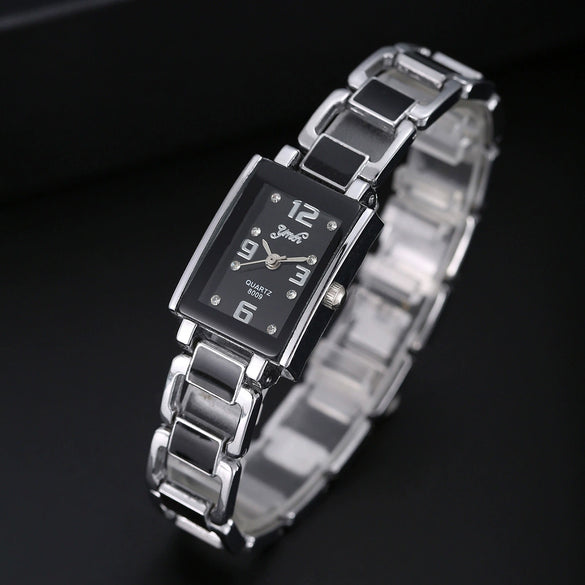 Women's Alloy Stainless Steel Ordinary Glass Mirror Rectangle Dial Quartz Bracelet Watch