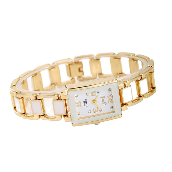 Women's Alloy Stainless Steel Ordinary Glass Mirror Rectangle Dial Quartz Bracelet Watch