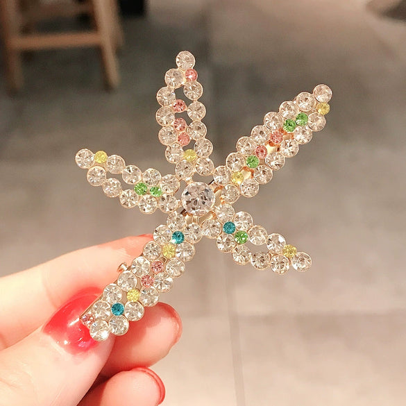 Women's Alloy Starfish Pearl Rhinestone Hairpin Electroplated Duckbill Clip Shark Clip Headwear