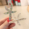 Women's Alloy Starfish Pearl Rhinestone Hairpin Electroplated Duckbill Clip Shark Clip Headwear