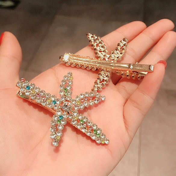 Women's Alloy Starfish Pearl Rhinestone Hairpin Electroplated Duckbill Clip Shark Clip Headwear