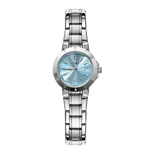 Women's Alloy Steel Belt Quartz Watch With Round Dial And Butterfly Double Snap Button Leisure Style