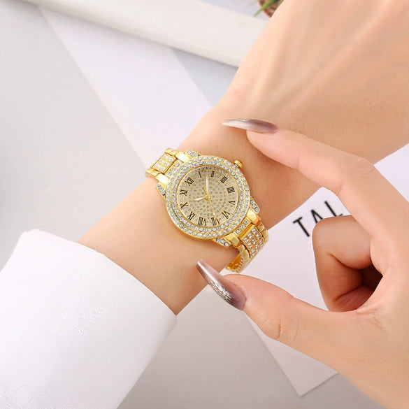 Women's Alloy Steel Quartz Watch With Starry Sky Pattern And Roman Digital Fashion Style