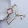 Women's Alloy Strap Flower Shape Fashion Watch With Pearl Diamond Four Leaf Clover Design