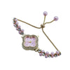 Women's Alloy Strap Flower Shape Fashion Watch With Pearl Diamond Four Leaf Clover Design