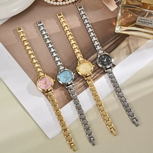 Women's Alloy Strap Round Dial Casual Retro Light Luxury Student Watch