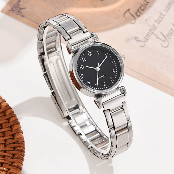Women's Alloy Strap Round Dial Quartz Watch Simple And Versatile Style