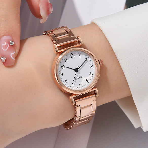 Women's Alloy Strap Round Dial Quartz Watch Simple And Versatile Style