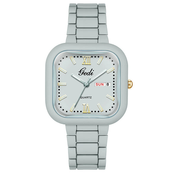 Women's Alloy Strap Square Dial Fashion Luxury Student Calendar Week Watch