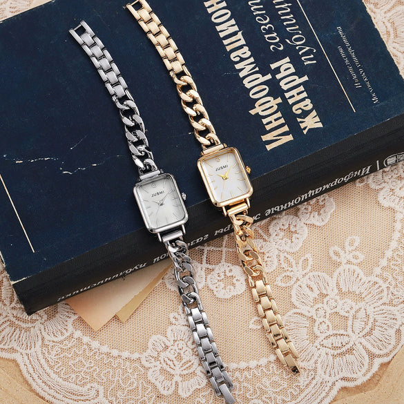 Women's Alloy Strap Square Hollow Fashion Leisure Watch With Stainless Steel Buckle