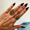 Women's Alloy Sunflower Open Ring With Retro Gradient Resin Gemstone Geometric Round Setting And Plated Finish For Stacking