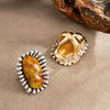 Women's Alloy Sunflower Open Ring With Retro Gradient Resin Gemstone Geometric Round Setting And Plated Finish For Stacking