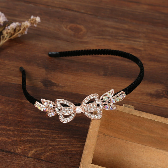 Women's Alloy Velvet Headband With Pearl Butterfly And Rhinestone Electroplated