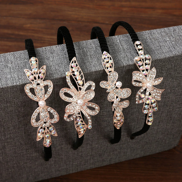 Women's Alloy Velvet Headband With Pearl Butterfly And Rhinestone Electroplated