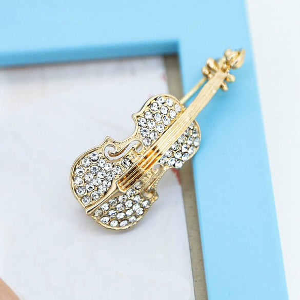 Women's Alloy Violin Antilight Brooch Electroplated Natural Style For Suit Cardigan Shawl