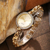 Women's Alloy Watch And Gemstone Bracelet With Round Dial And Horseshoe Buckle Leisure Style