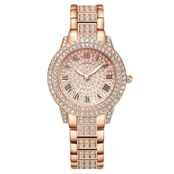 Women's Alloy Watch Fivepiece Set Round Dial Spiral Crown Pin Buckle Ordinary Glass Mirror Leisure Style