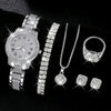 Women's Alloy Watch Fivepiece Set Round Dial Spiral Crown Pin Buckle Ordinary Glass Mirror Leisure Style