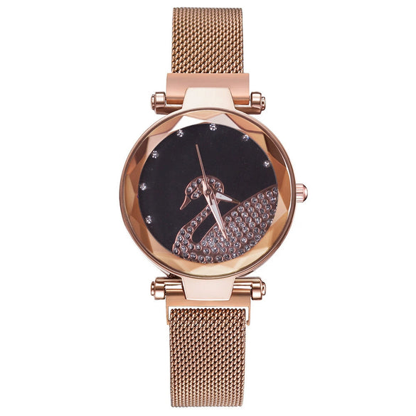 Women's Alloy Watch Set With Magnet Buckle And Round Dial Leisure Style