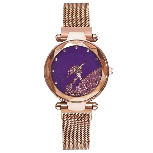 Women's Alloy Watch Set With Magnet Buckle And Round Dial Leisure Style