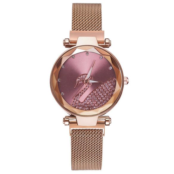 Women's Alloy Watch Set With Magnet Buckle And Round Dial Leisure Style