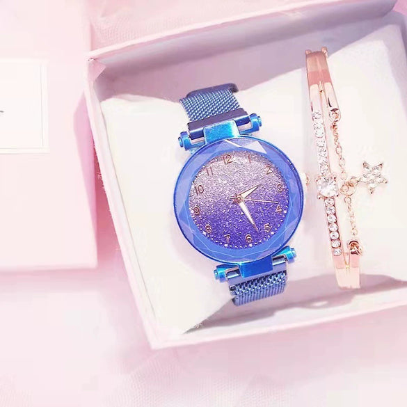 Women's Alloy Watch With Magnet Buckle And Round Dial Leisure Style