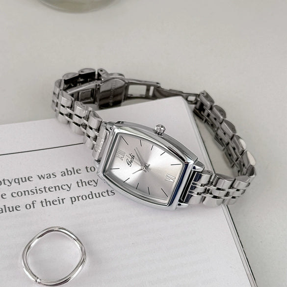Women's Alloy Watch With Rectangle Dial And Stainless Steel Clasp French Retro Elegant Style