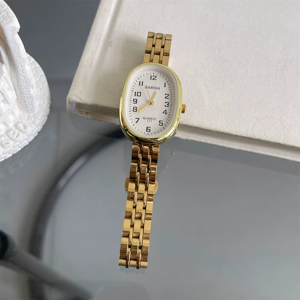 Women's Alloy Watch With Rose Gold Buckle Round Dial And Onion Crown Simple Elegant Retro Leisure Style